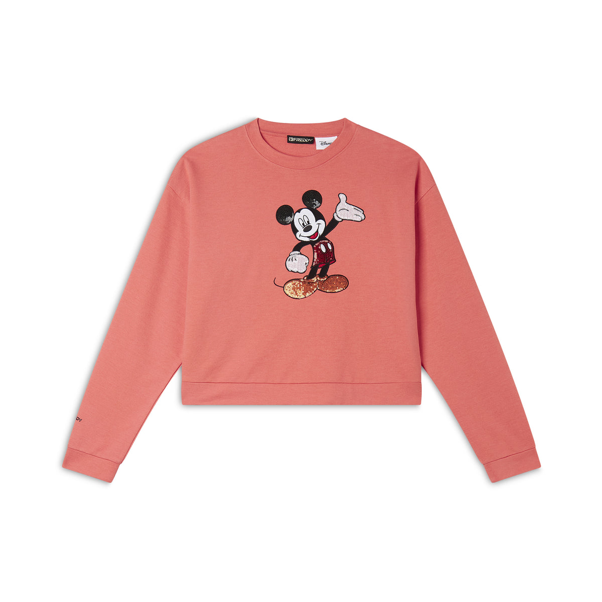 Comfort fit cropped sweatshirt with Mickey Mouse embroidery - Coral