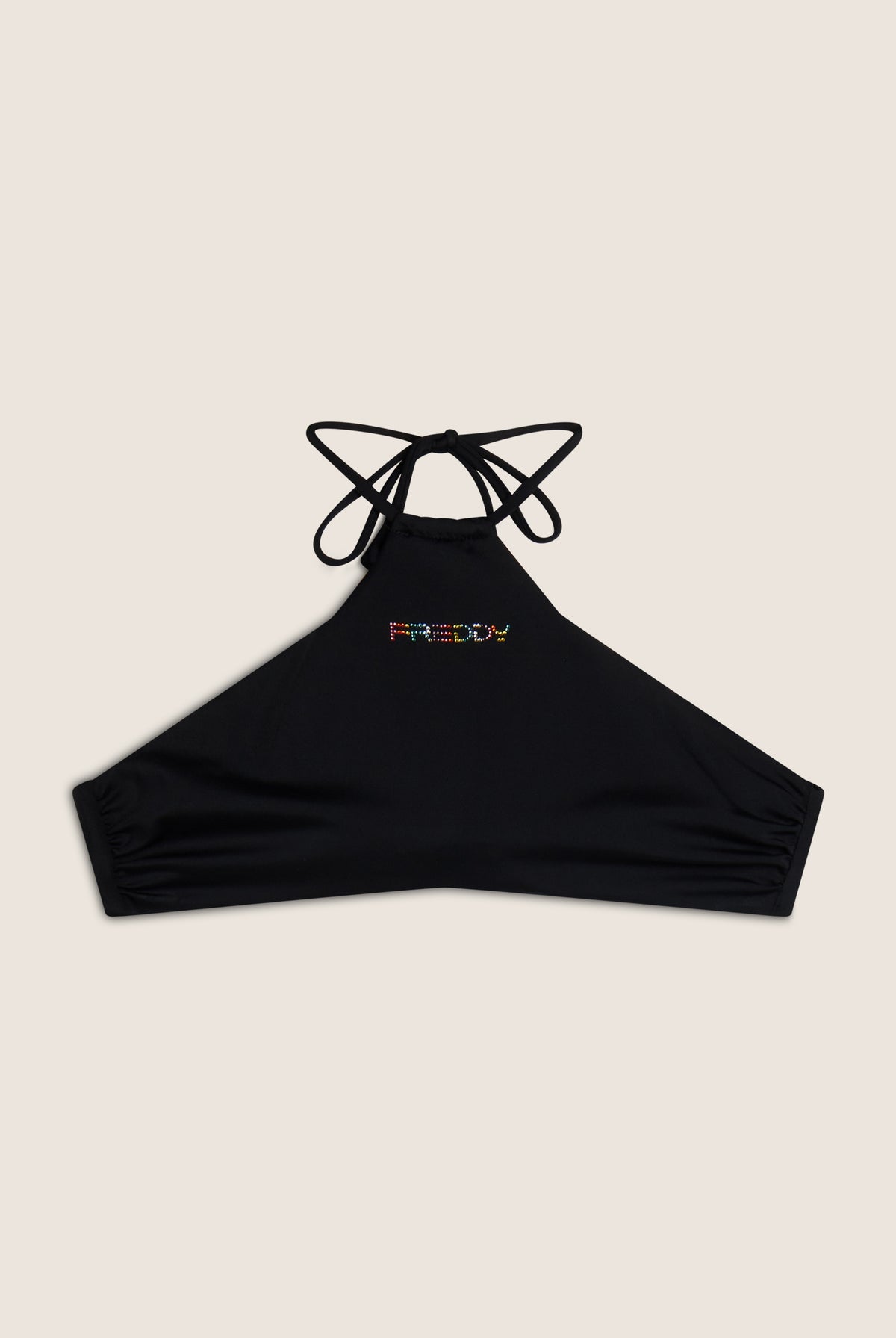 Bikini-Neckholder-Top mit strassbesetztem Freddy Logo - BLACK