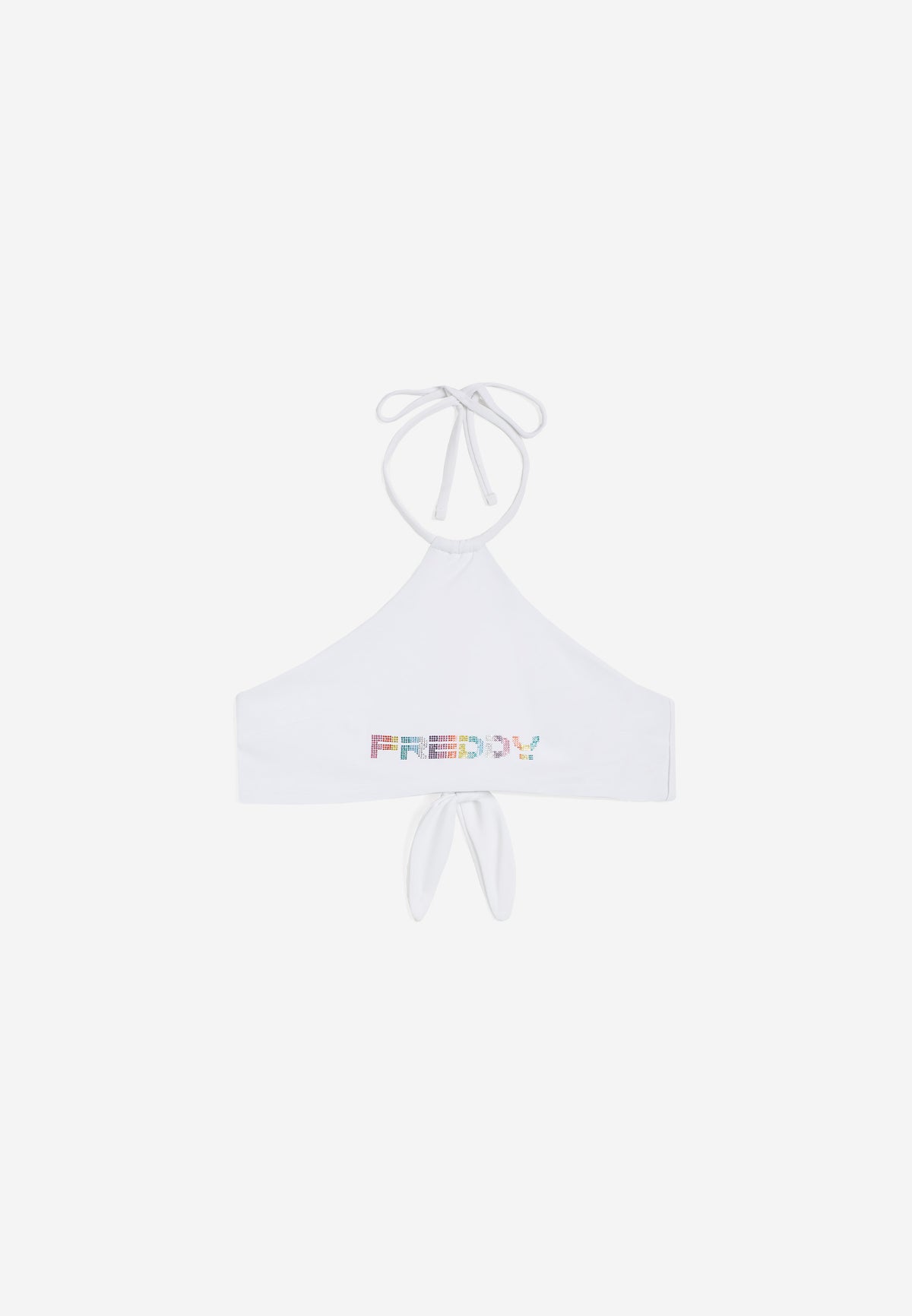 Bikini-Neckholder-Top mit strassbesetztem Freddy Logo - WHITE