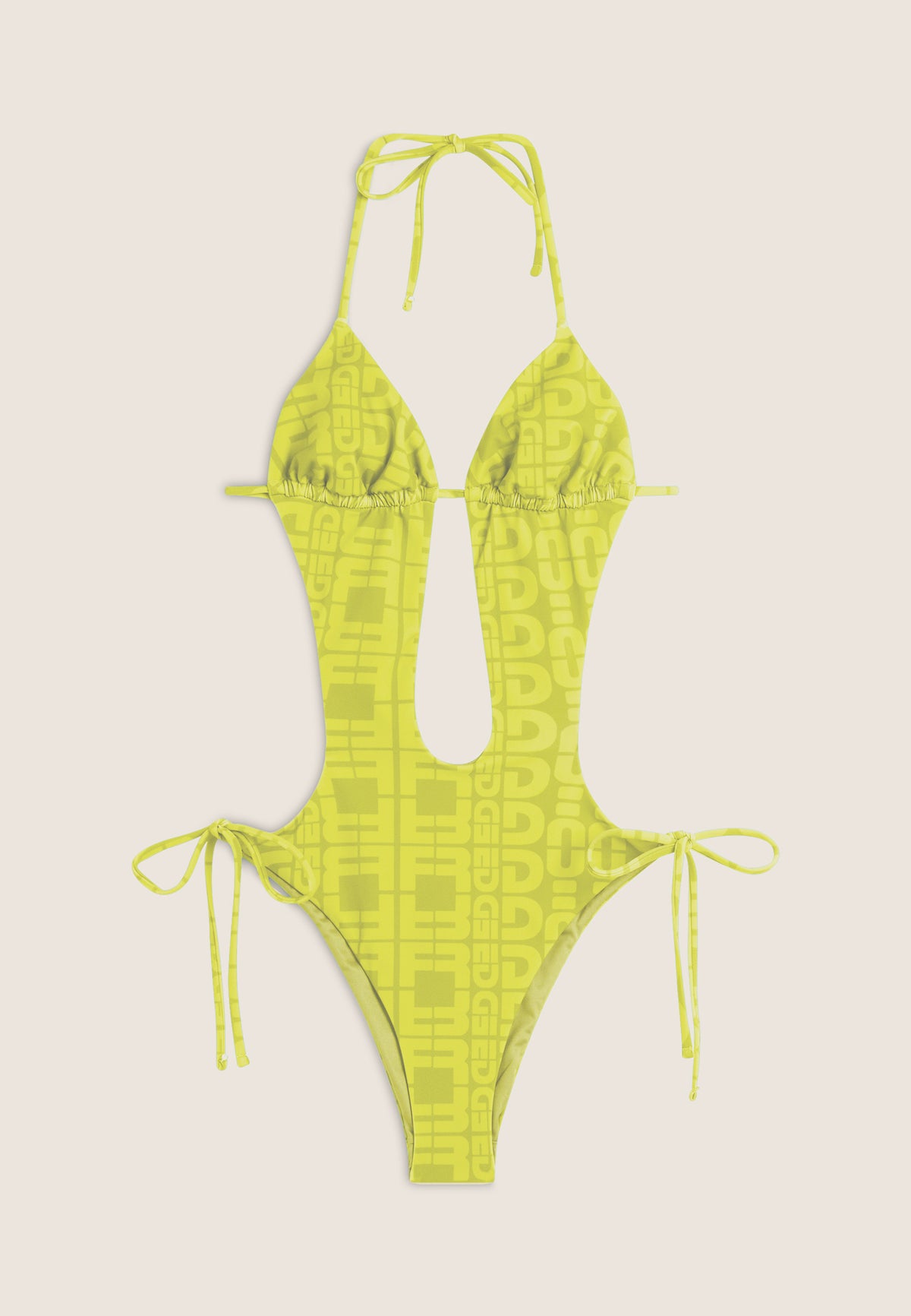 Einteiliger Badeanzug mit Cut-outs und Allover-Logo-Print - LIME