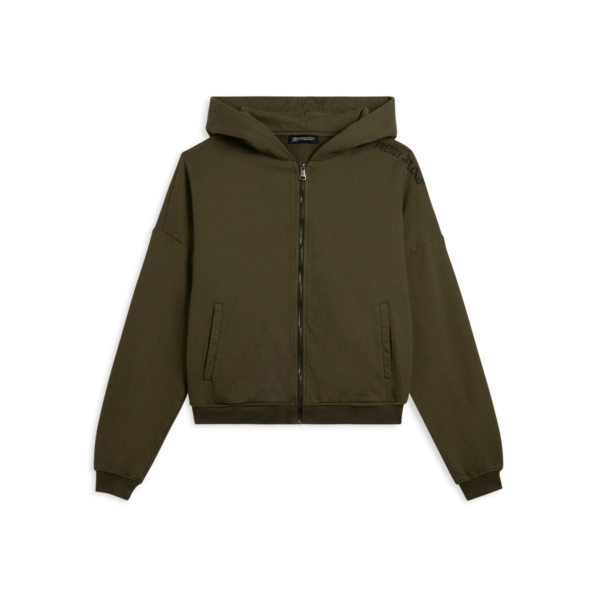 Cropped oversize sweatshirt with zip and Flow print - Ivy Green