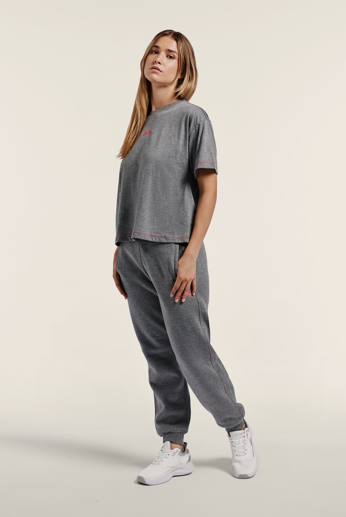 Regular melange trousers with cuffed bottom - Mélange Gray