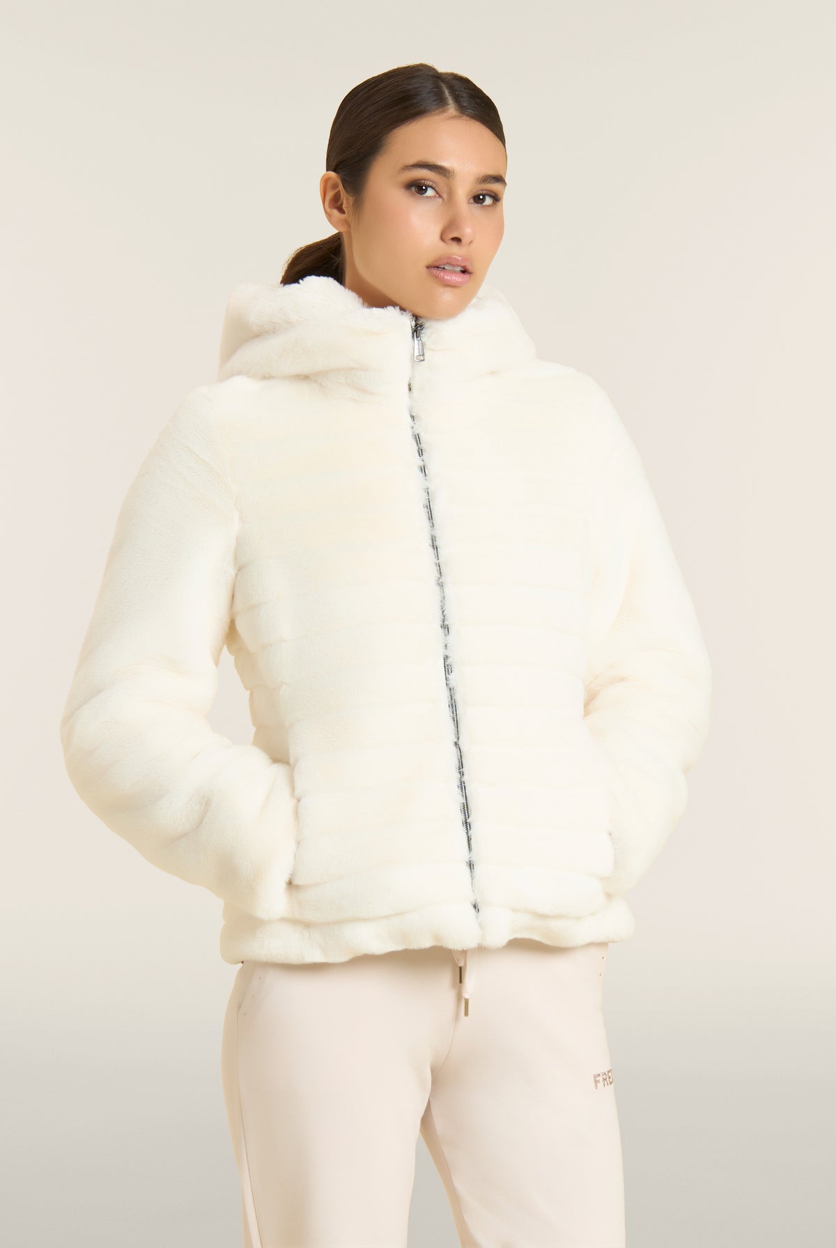 Synthetic fur hooded jacket with striped effect - Artic Wolf