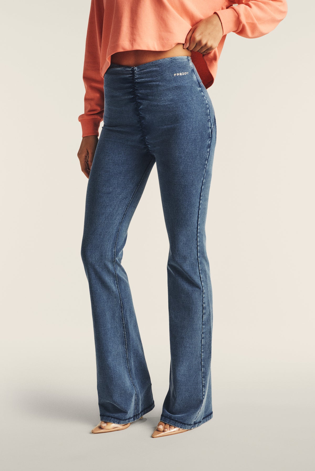 WR.UP Core Push-Up High Waist Flare Denim Jeans - Denim Medium Blue - Blue Seam