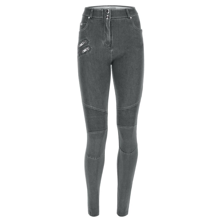 Freddy WR.UP® Snug Push-Up Jeans - Regular High Waist Skinny - Biker-Style - J3N - Washed Grey - Black Seam