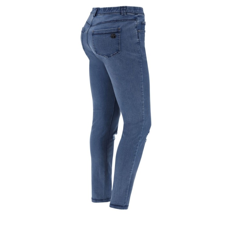 Freddy Fit Jeans - Skinny Ripped Jeans in Stretch Denim - J4B - Clear Denim - Blue Seams