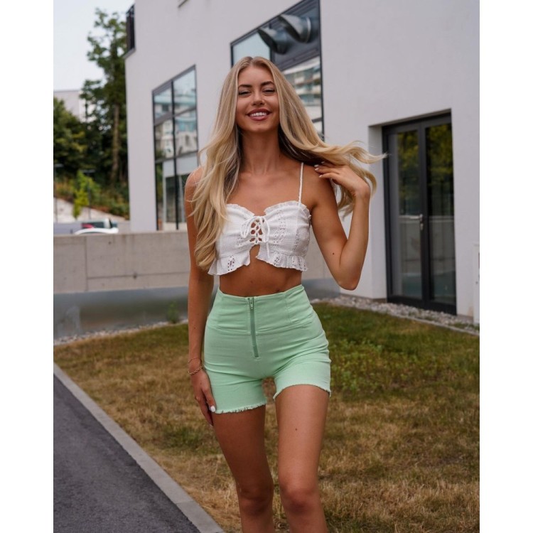 Freddy WR.UP® Denim Effect - High Waist Shorts - Frayed Hemline - D50 - Green Ash