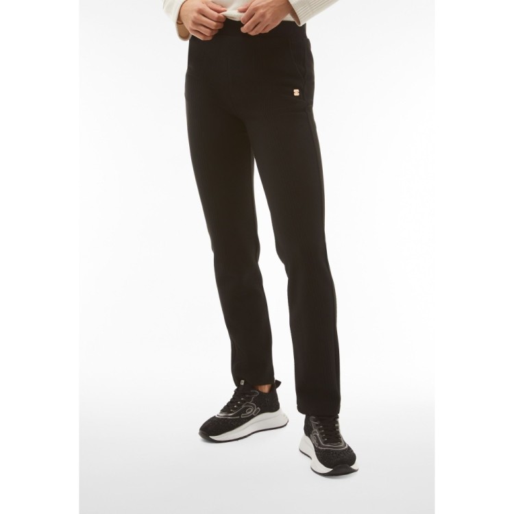 Bonded fleece trousers with the look of cable-knit wool - N