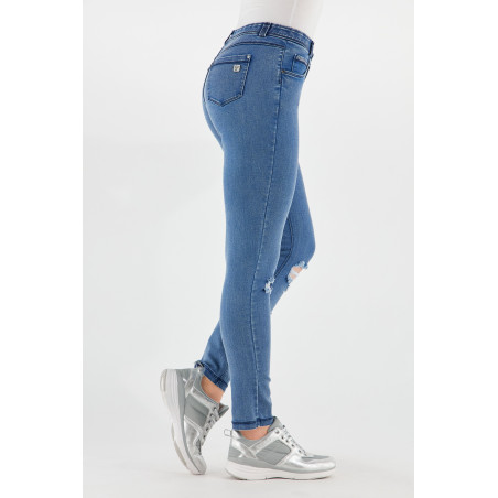 Freddy Black - Skinny Ripped Jeans in Stretch Denim - J4B - Clear Denim - Blue Seams