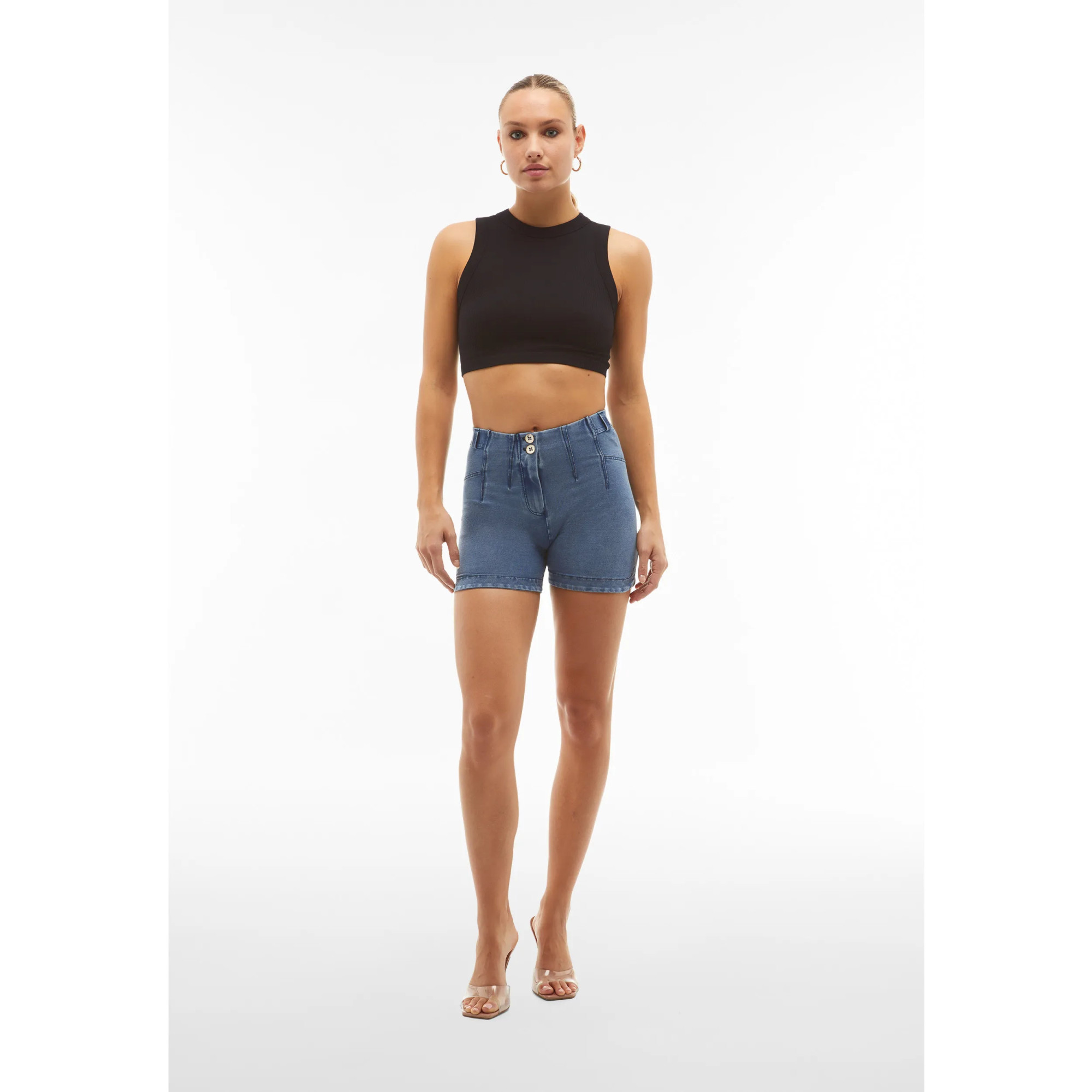 Freddy WR.UP® Denim Push-Up Shorts - Regular High Waist - Light Denim - Blue Seams - J4B