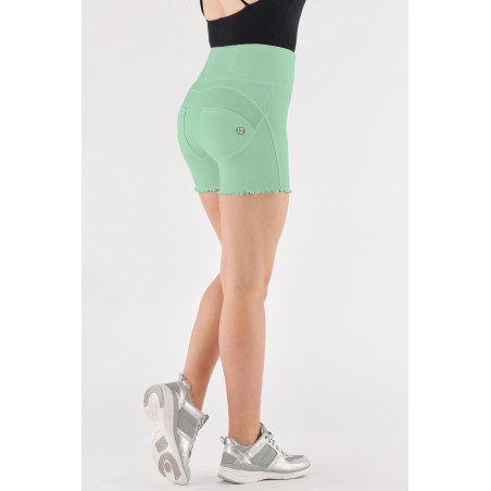 WR.UP® Denim Effect - High Waist Shorts - Frayed Hemline - D50 - Green Ash