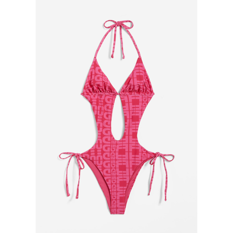 Freddy Einteiliger Badeanzug mit Cut-outs und Allover-Logo-Print - FUCHSIA