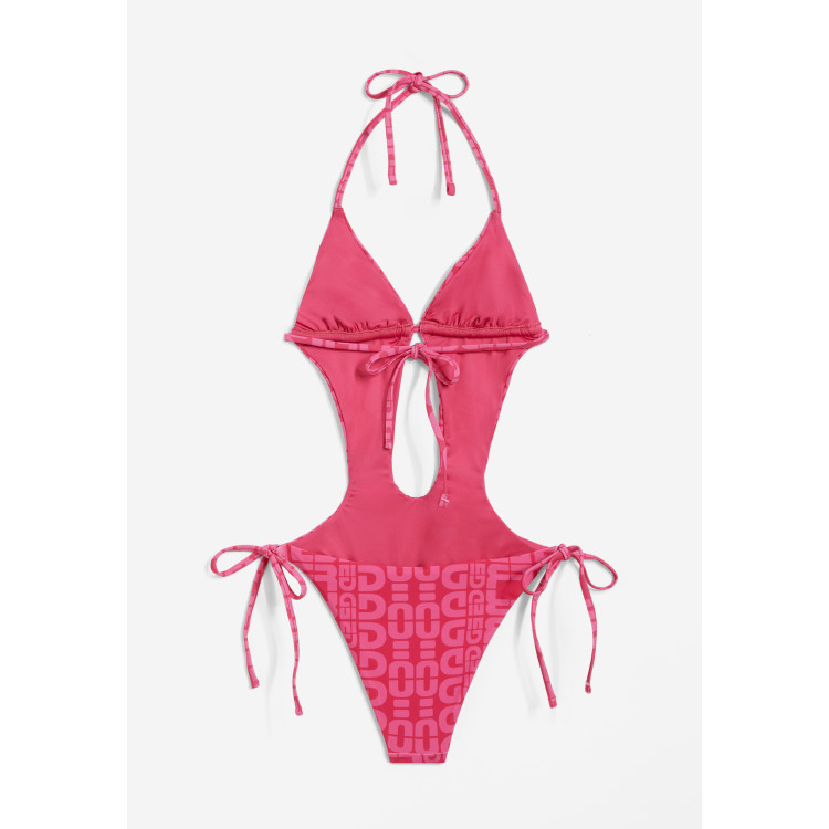 Freddy Einteiliger Badeanzug mit Cut-outs und Allover-Logo-Print - FUCHSIA