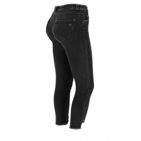 Freddy Black - Skinny Destroyed Jeans in Stretch Denim - 7/8 Length - J7N - Black Denim - Black Seam