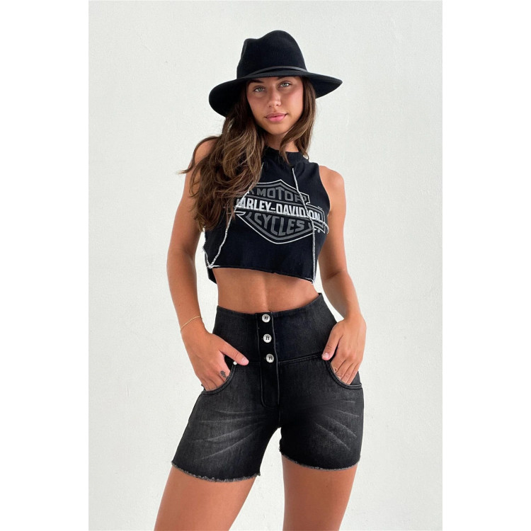 WR.UP® Snug Shorts - High Waist - J7N - Black Denim - Black Seams