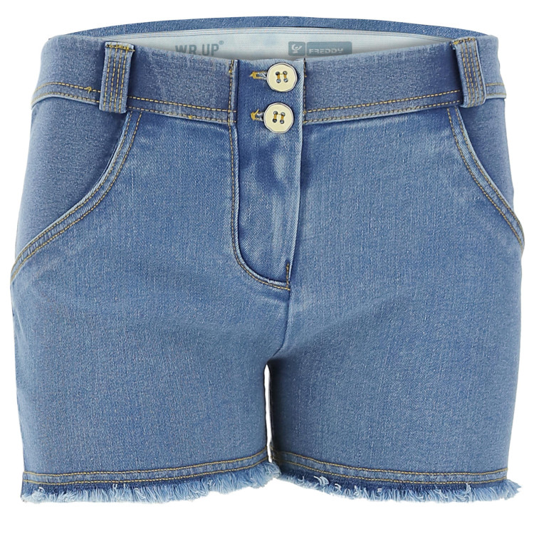 Freddy WR.UP® Denim Effect - Regular Waist Shorts - Frayed Hem - J4Y - Clear Denim - Yellow Seam