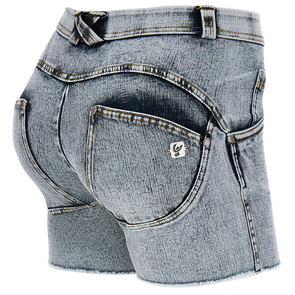 Freddy WR.UP® Snug Eco - Denim Effect - High Waist Shorts - J78Y - Light Grey Denim - Yellow Seam