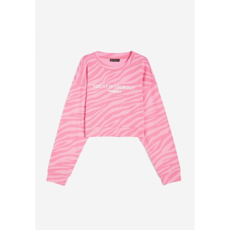 Freddy Monochromatic Cropped Sweatshirt - ANI85P - Allover Zebra - Pink