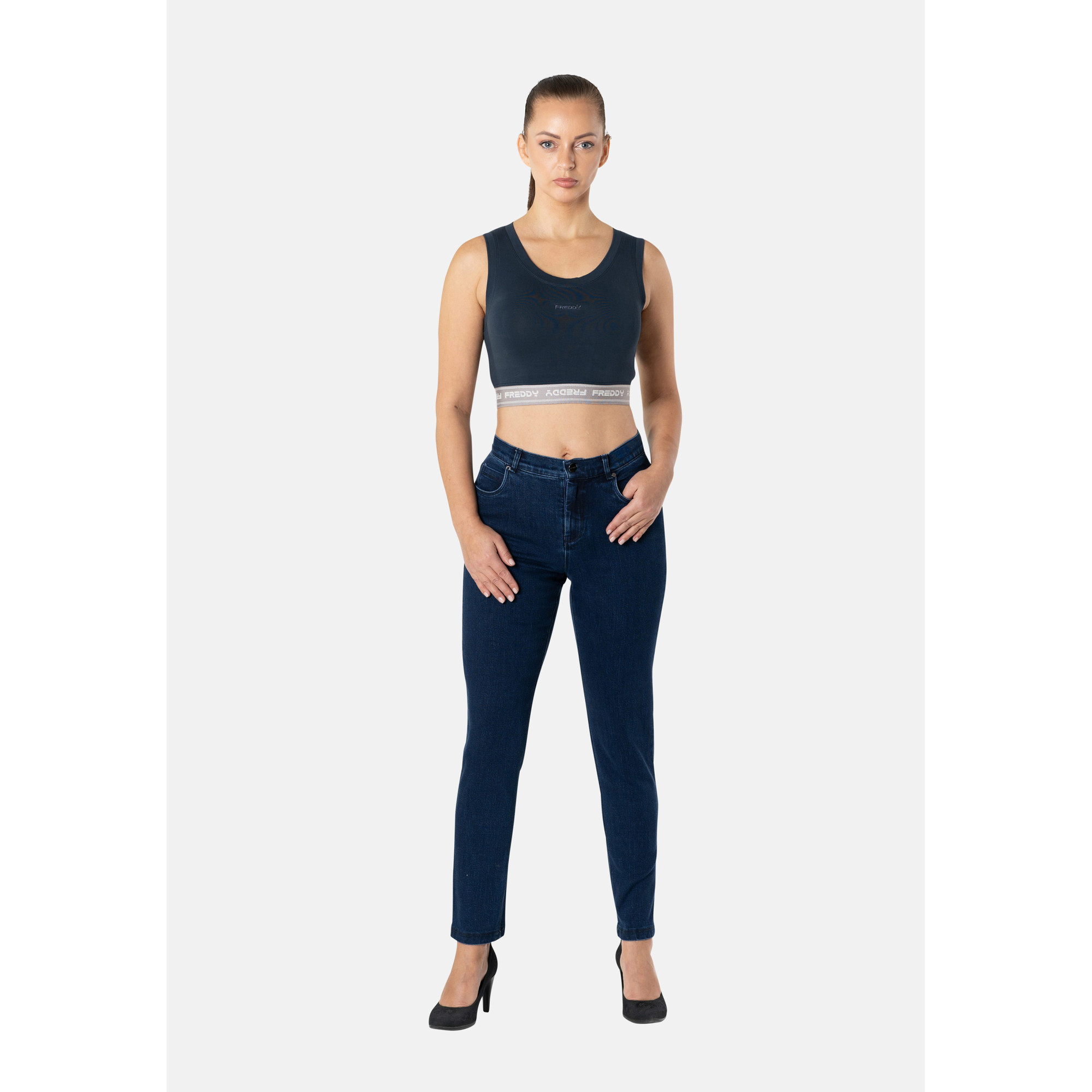 Freddy Fit Jeans - Cropped Flare Jeans in Stretch Denim - J0B - Dark Denim - Blue Seam