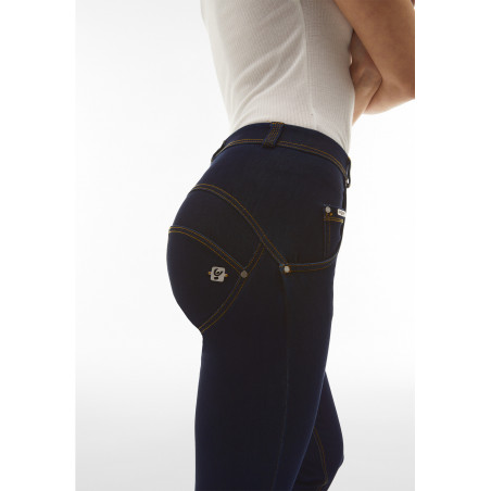 WR.UP® Snug Push-Up Jeans - 7/8 High Waist Super Skinny - J115Y - Dark Blue - Yellow Seam