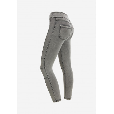 N.O.W® Yoga Pants - 7/8 - Mid Waist Skinny- Foldable Waist - Biker-Style - Grey Denim - Black Seam - J3N