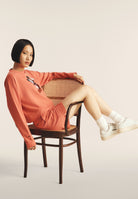 Comfort fit cropped sweatshirt with Mickey Mouse embroidery - Coral