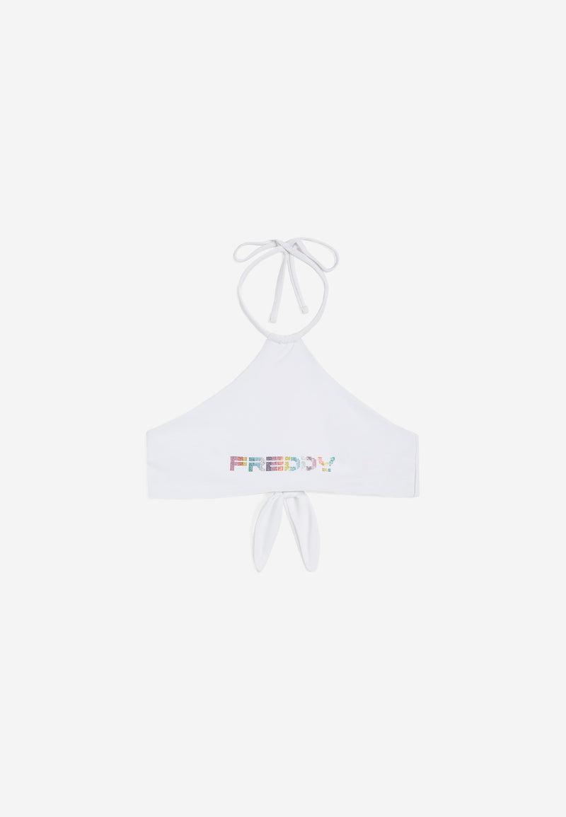 Bikini-Neckholder-Top mit strassbesetztem Freddy Logo - WHITE
