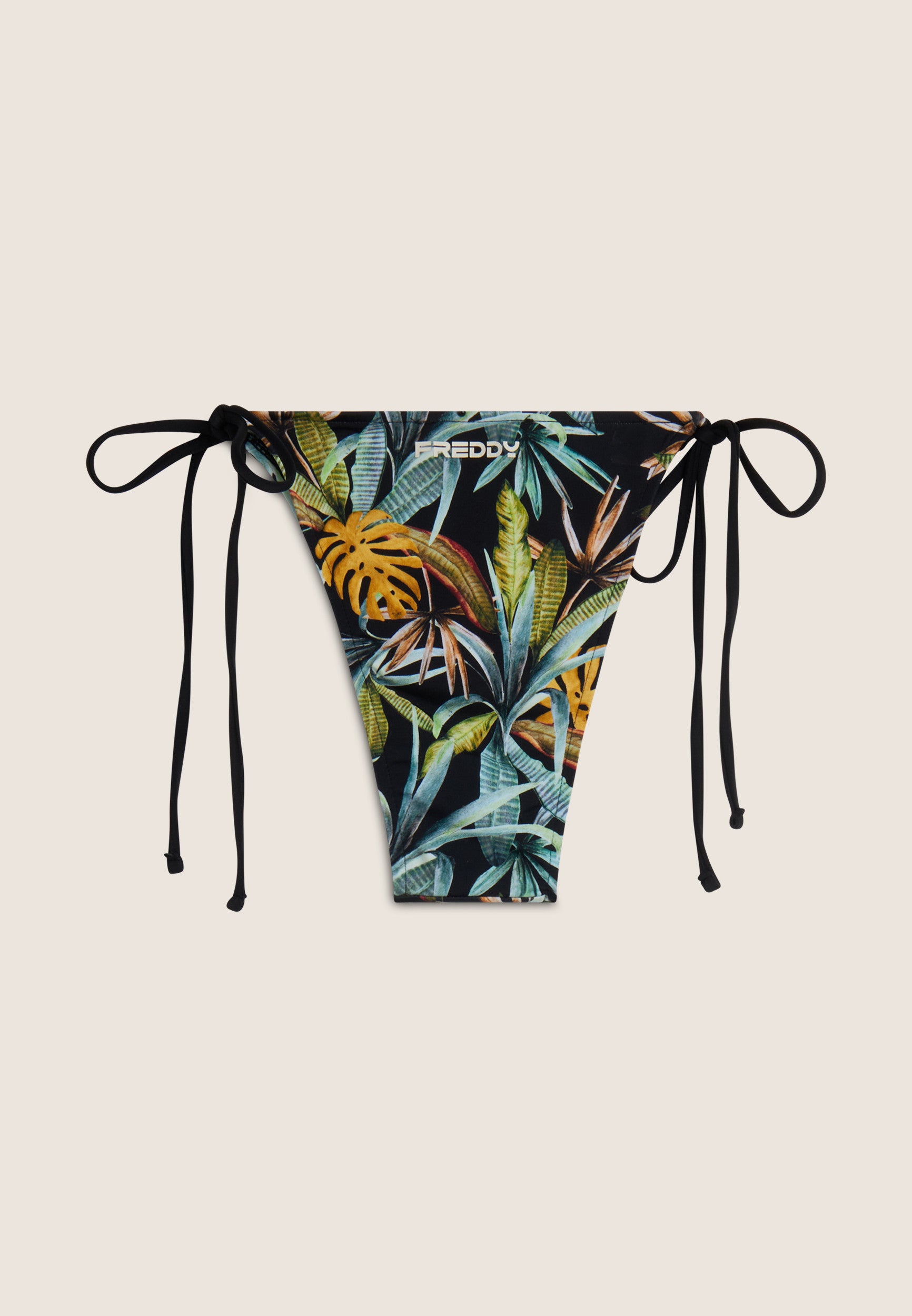 String-Bikinihose mit tropischem Blattmuster - BLACK