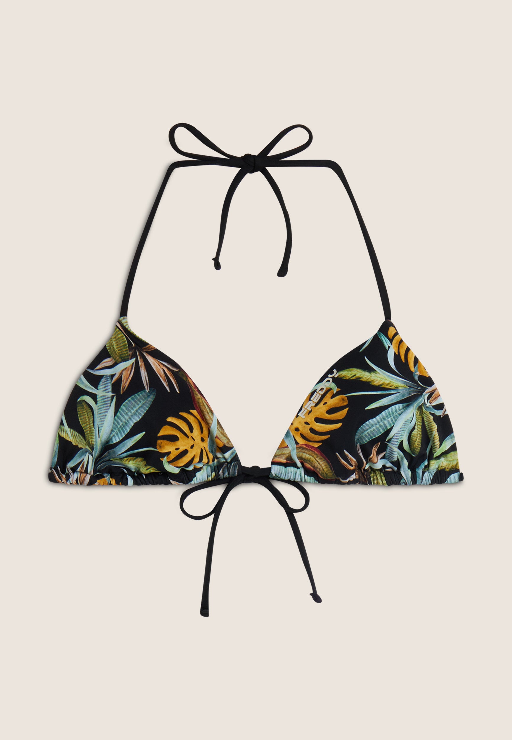 Triangel-Bikinioberteil mit tropischem Blattmuster - BLACK
