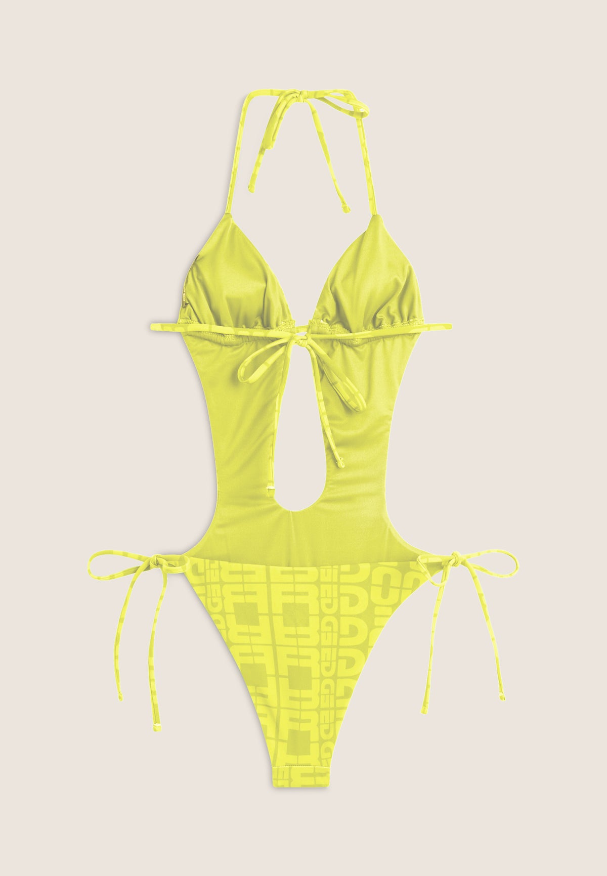 Einteiliger Badeanzug mit Cut-outs und Allover-Logo-Print - LIME
