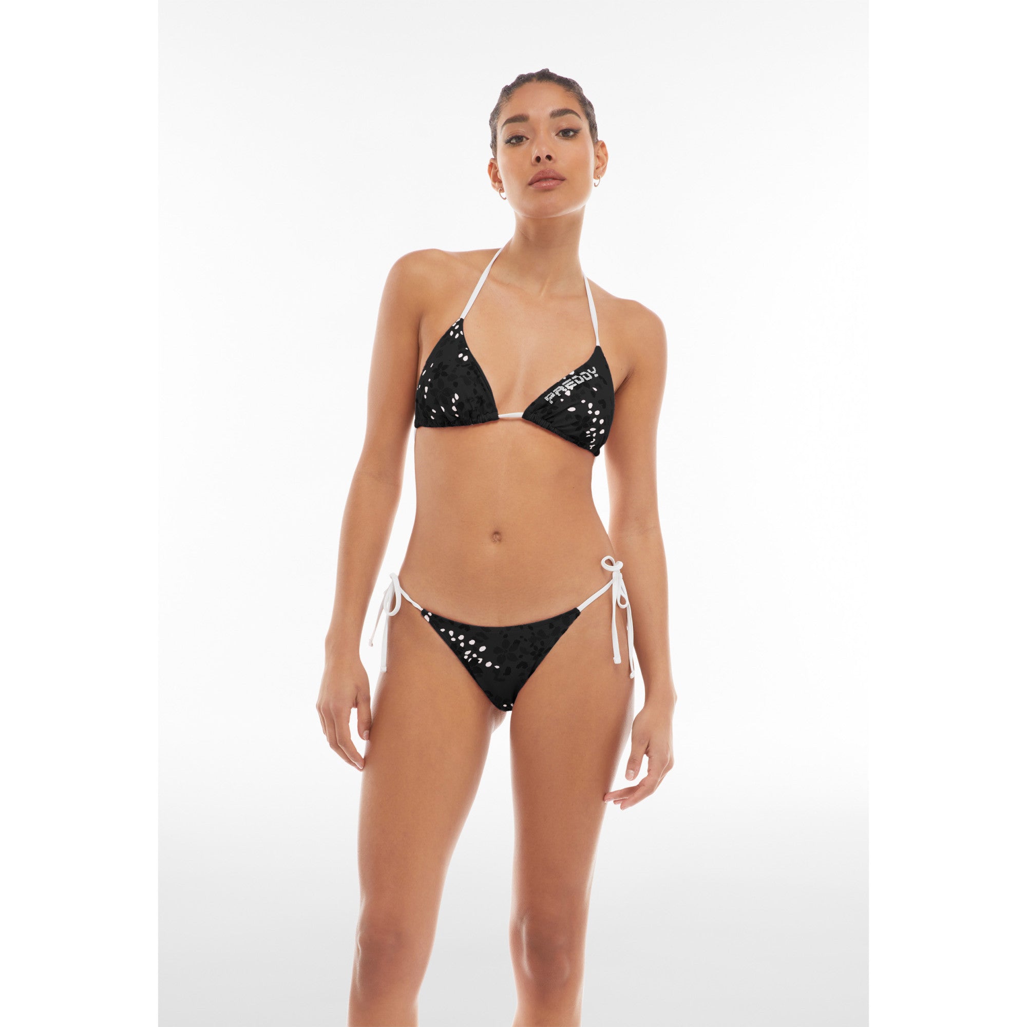 String-Bikinihose mit Blumenmuster - BLACK