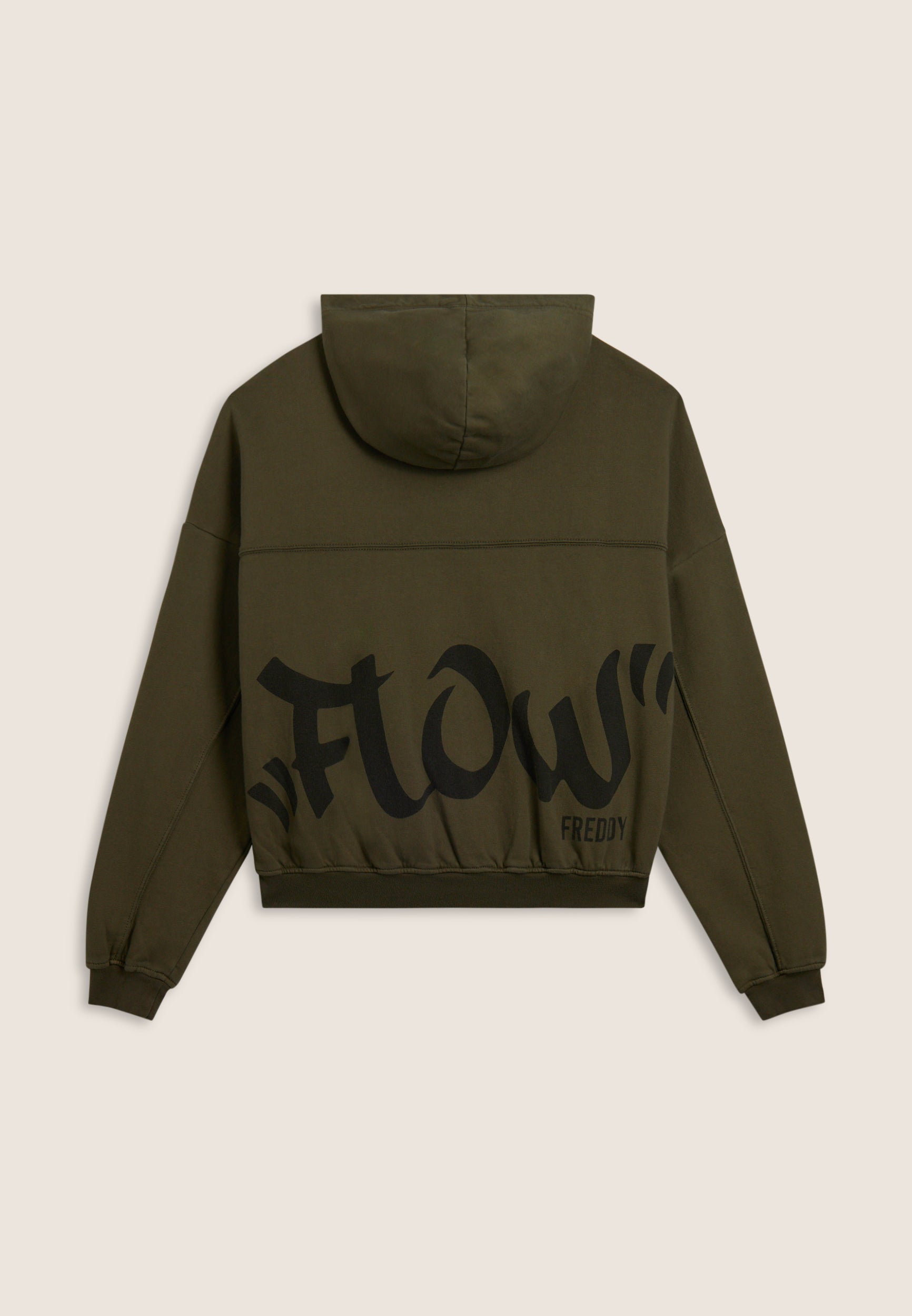 Cropped oversize sweatshirt with zip and Flow print - Ivy Green