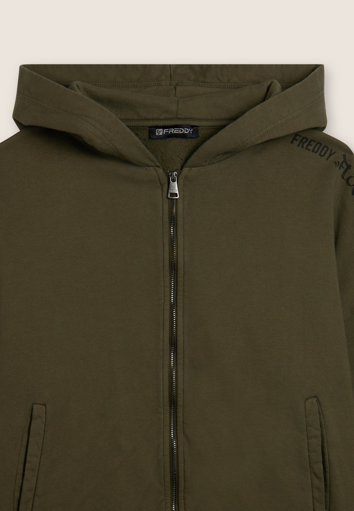 Cropped oversize sweatshirt with zip and Flow print - Ivy Green