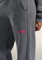 Wide-leg melange trousers with neon pink details - Mélange Gray