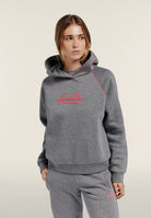 Comfort melange hoodie with neon embroidery - Mélange Gray