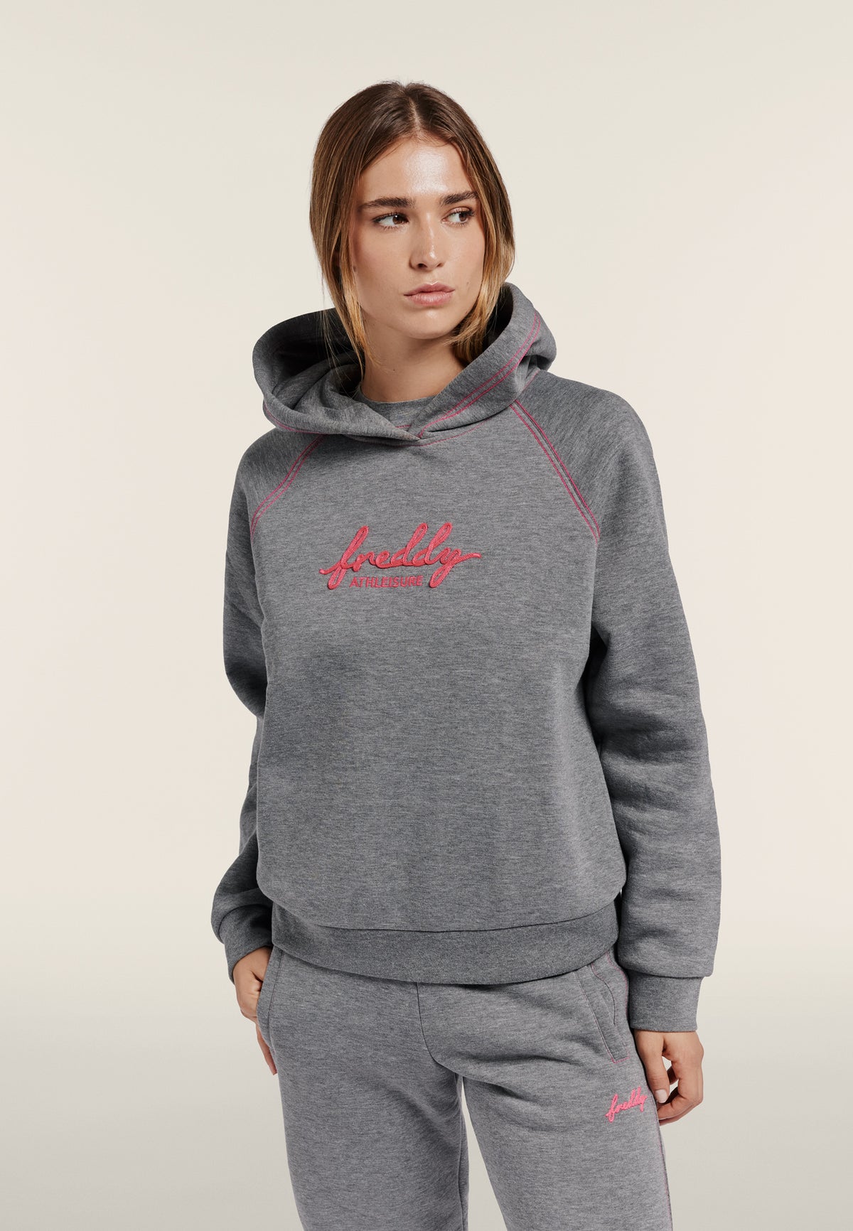 Comfort melange hoodie with neon embroidery - Mélange Gray