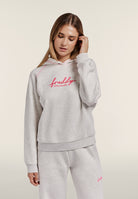 Comfort melange hoodie with neon embroidery - White Melange