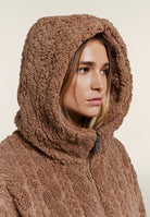 Hooded jacket in cable-knit sherpa fleece - Chanterelle