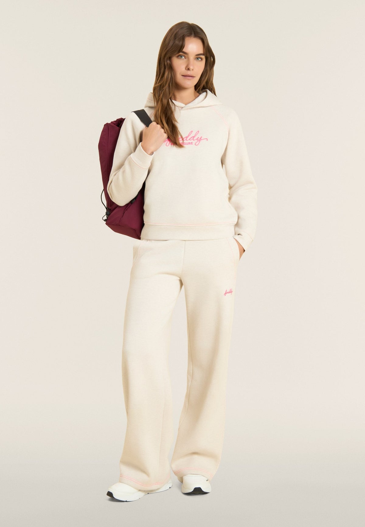 Comfort melange hoodie with neon embroidery - White Melange
