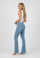 WR.UP Push-Up Regular Waist Mini Flare Denim Jeans - Denim Light Blue - Yellow Seam